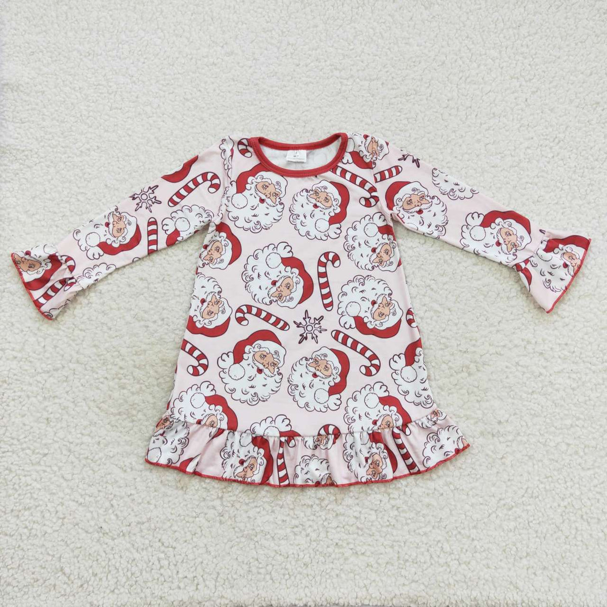 GLD0347 Santa Candy Cane Print Girls Christmas Knee Length Dress