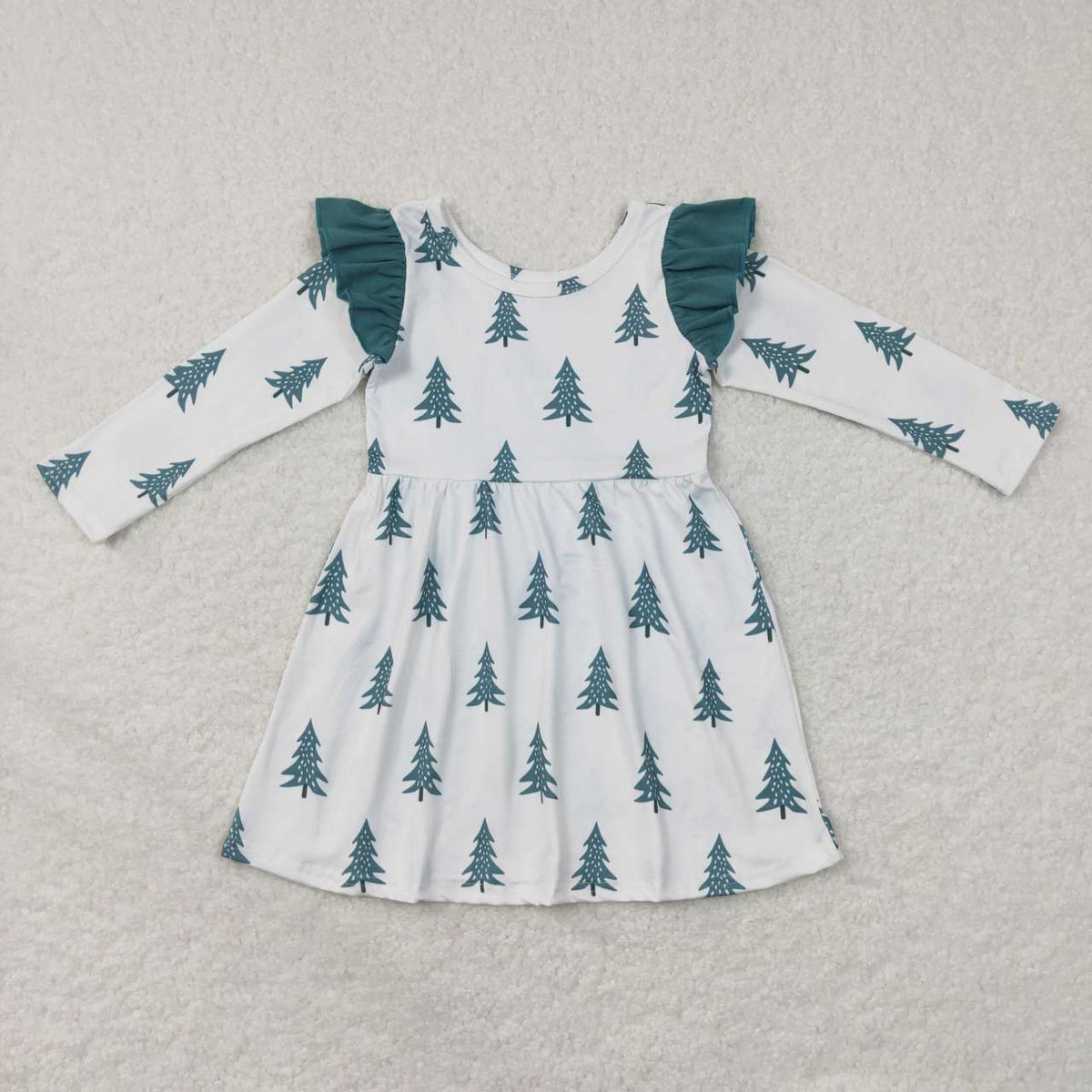 GLD0440 Tree Print Girls Christmas Knee Length Dress