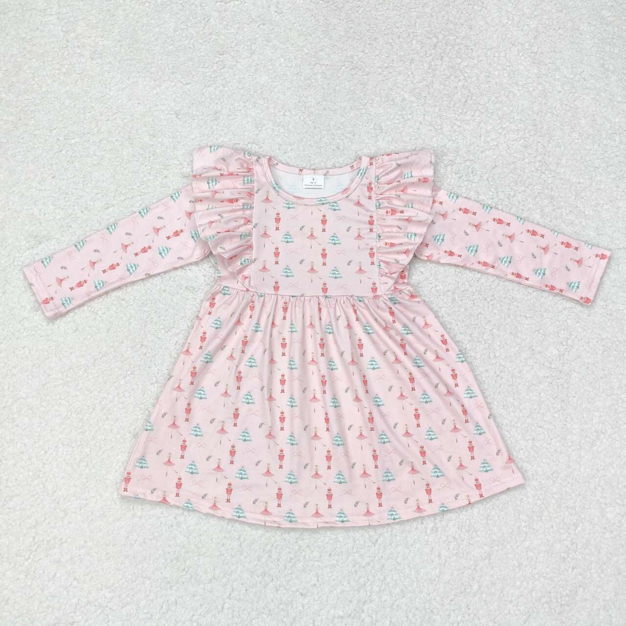 GLD0543 Nutcracke* Soldier Pink Print Girls Christmas Knee Length Dress