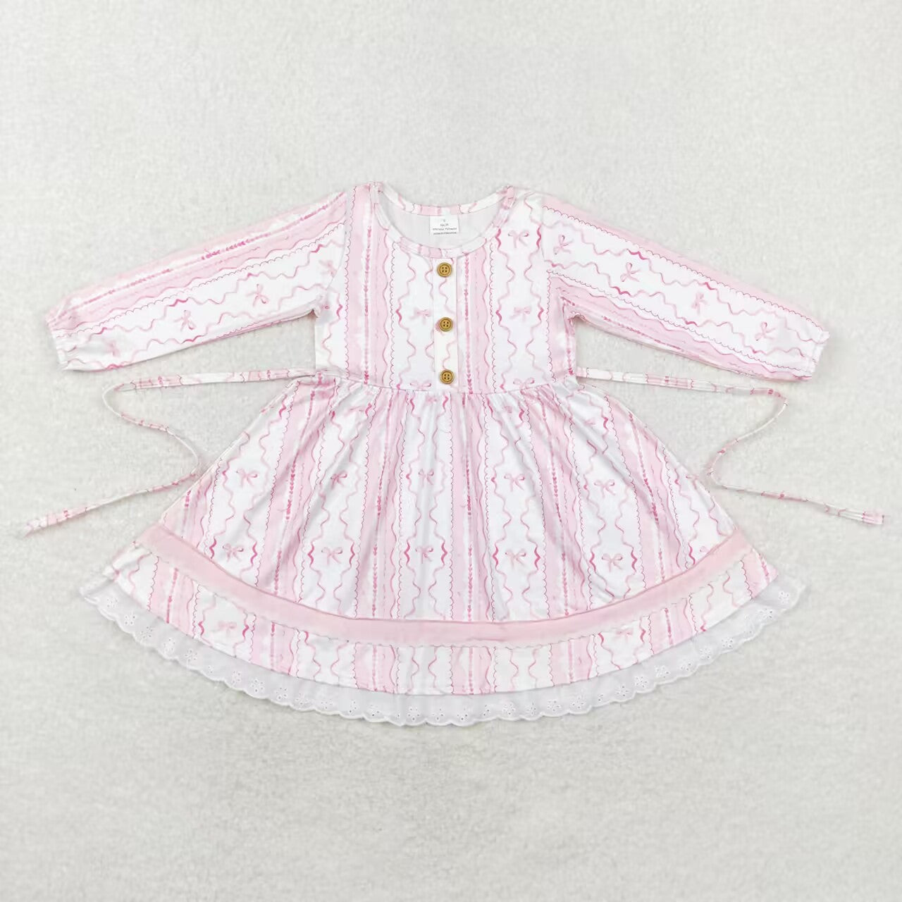 GLD0546 Small Hearts Bows Pink Print Girls Valentine's Day Knee Length Dress