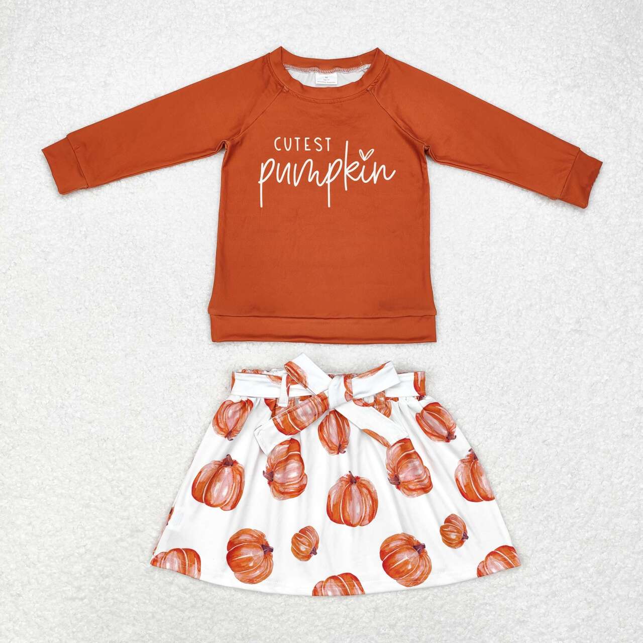 GLD0686 Pumpkin Top White Skirts Girls Fall Clothes Set