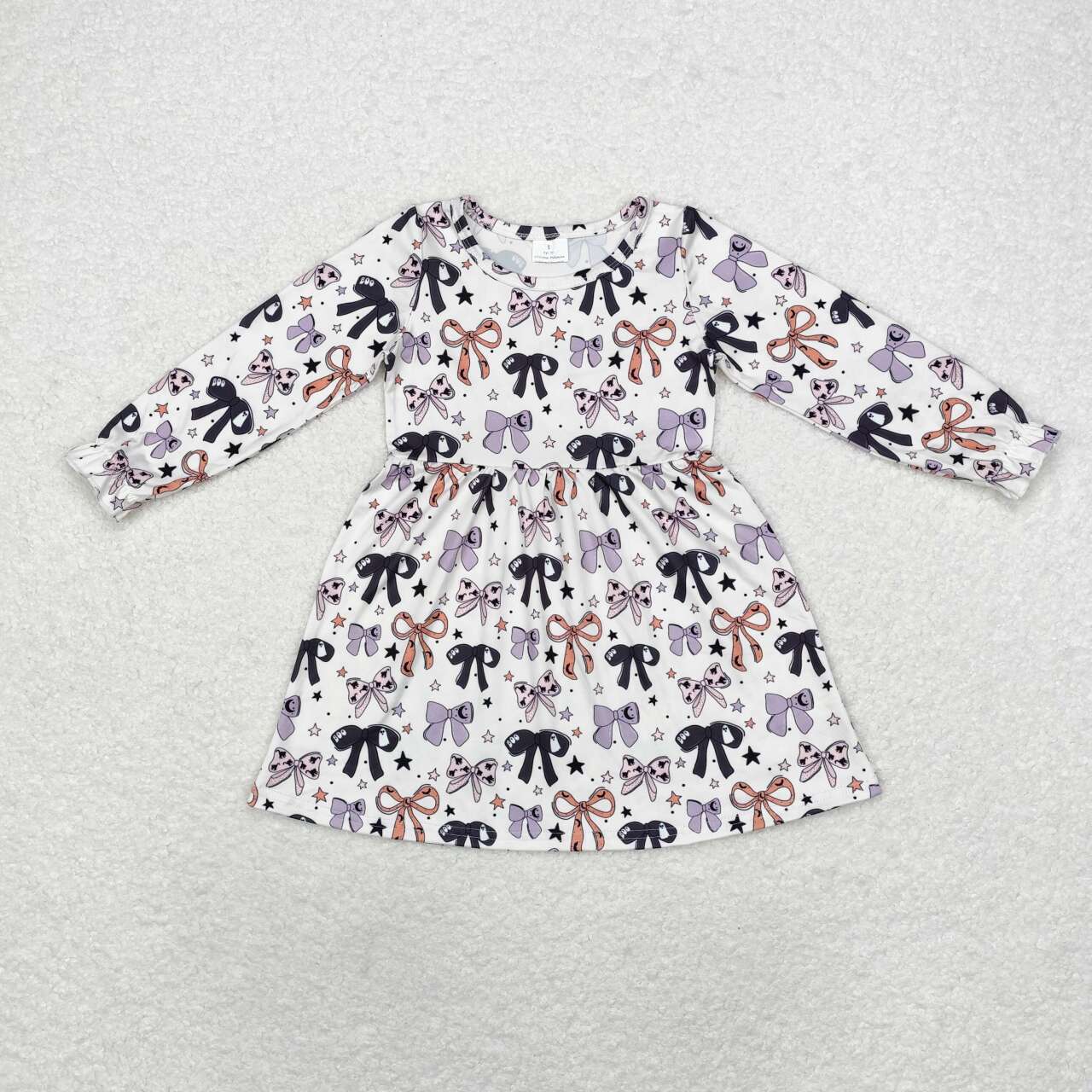 GLD0738 Ghost Bows BOO Stars Girls Halloween Knee Length Dress