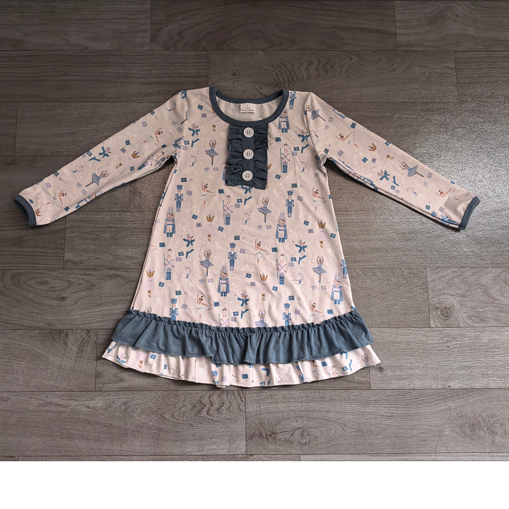 GLD0874 Preorder Nutcracke* Soldier Print Girls Christmas Knee Length Dress