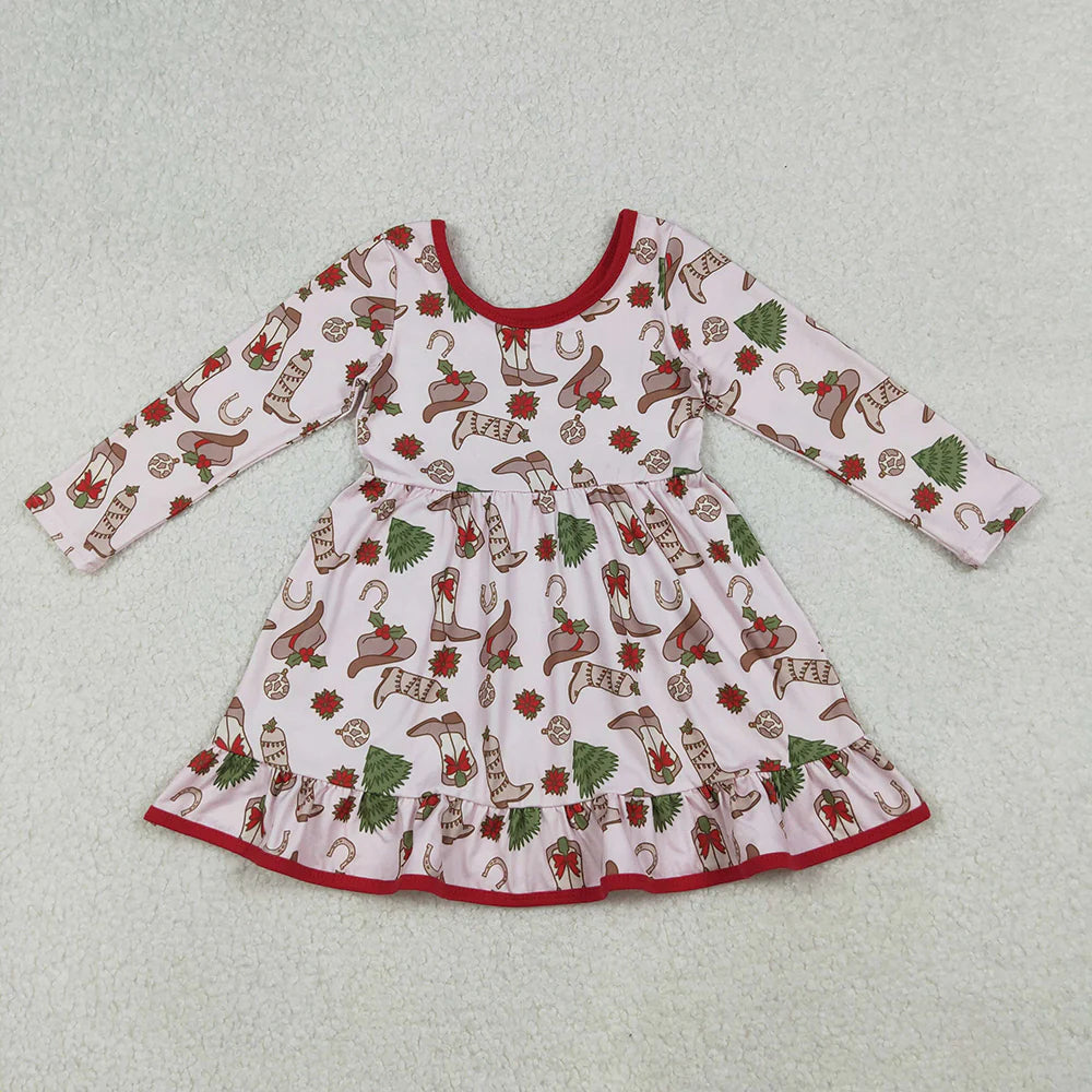 Baby Girls Boots Holly Christmas Long Sleeve Dress