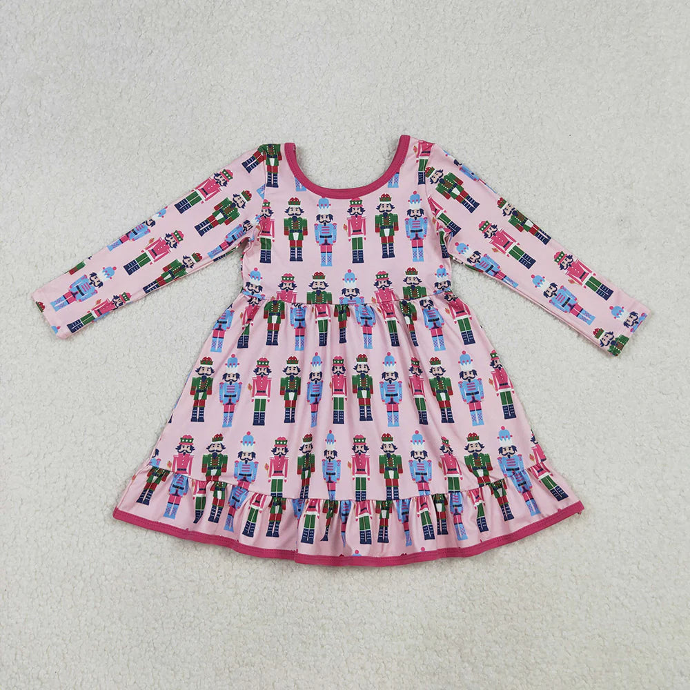 Baby Girls Christmas Pink Soldiers Plaid Knee Length Dresses