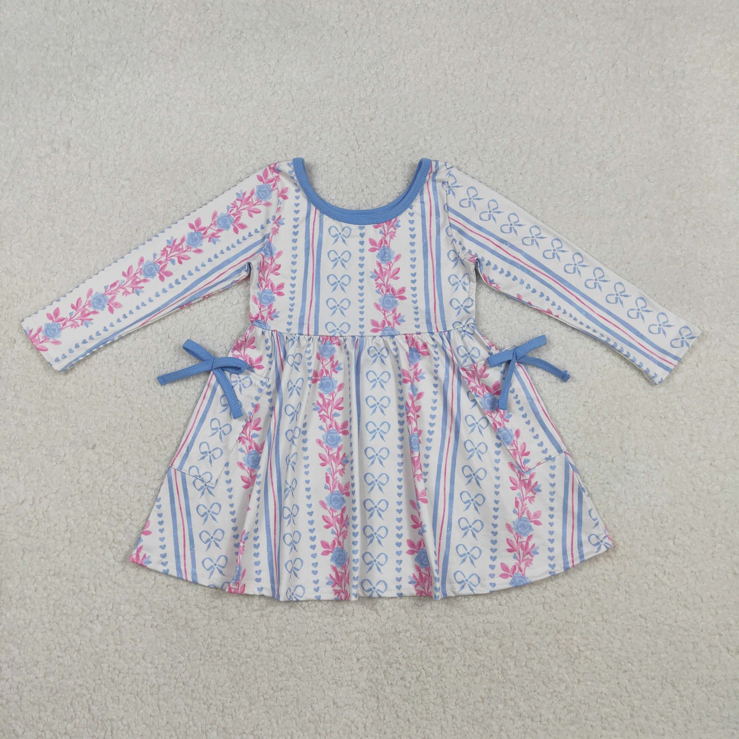 Sibling Baby Girls Colorful Hearts Bows Flowers Pockets Knee Length Dresses