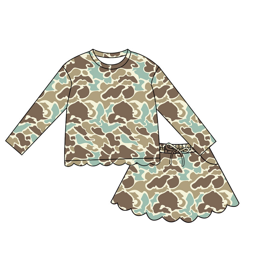 4.29 GLD1618 Brown Green Camo Long Sleeve Top Skirts Girls Scallop Outfits Preorder