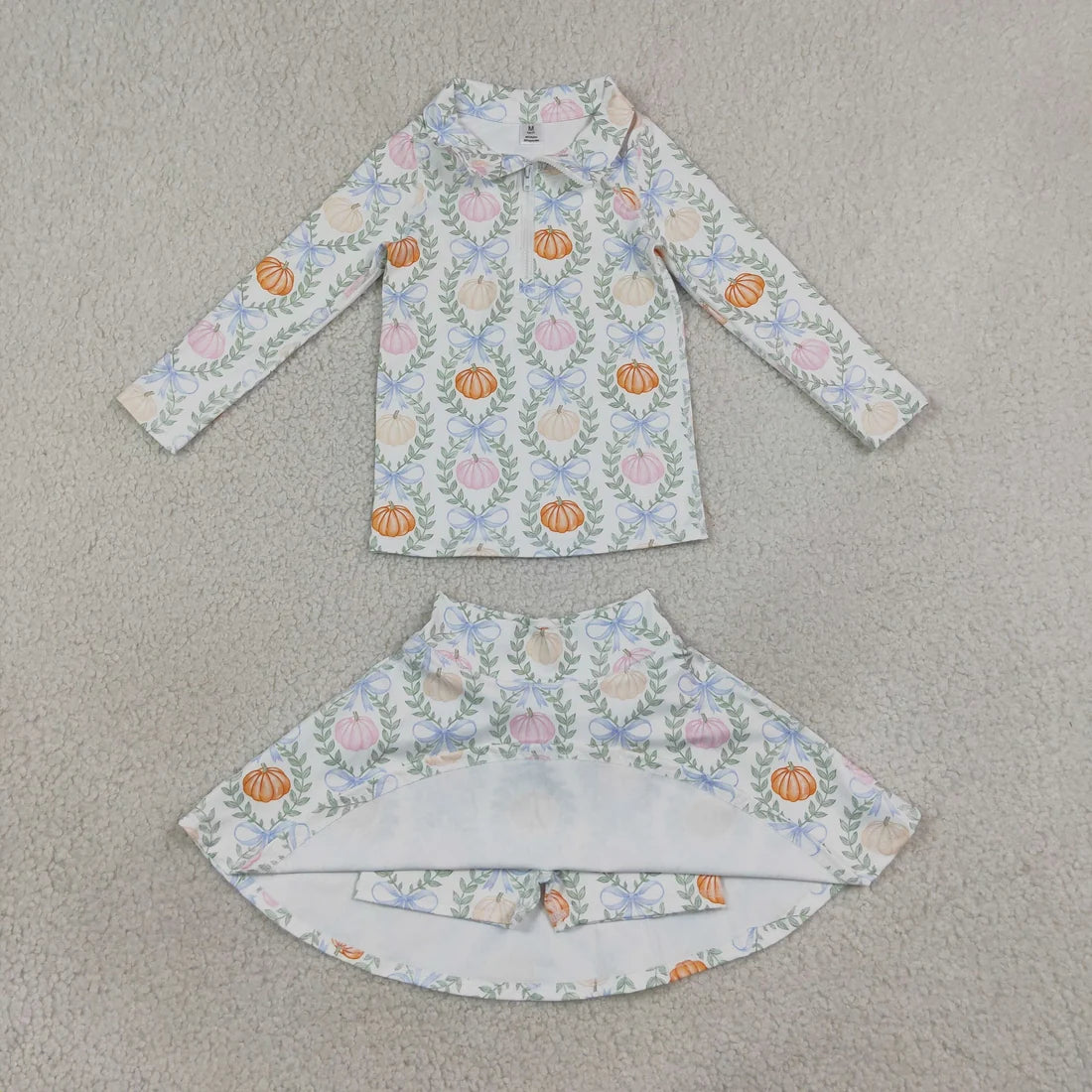 Sibling Baby Girls Flowers Pumpkins Zip Pullovers Skirt Short Yoga Active Set Scallop Pant Sets