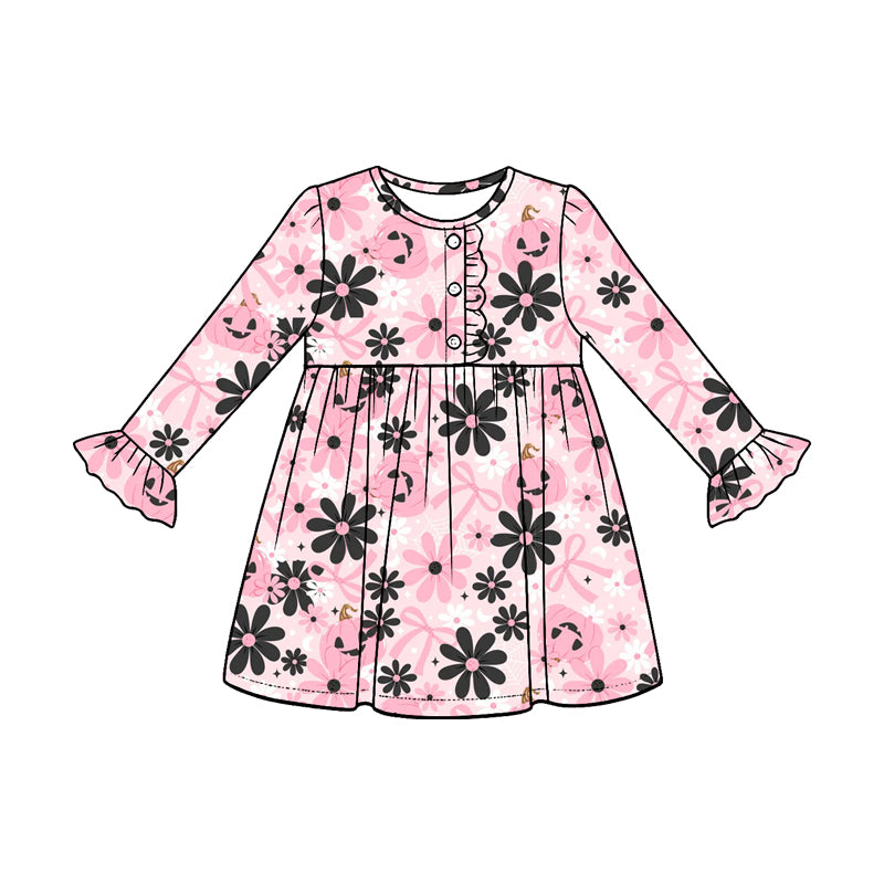 5.18 Preorder Baby Girls Jack-O-Lantern & Floral Print Long Sleeve Dress
