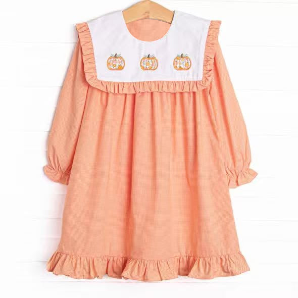 6.18 Preorder GLD1645 Pumpkin Orange Print Girls Fall Dress