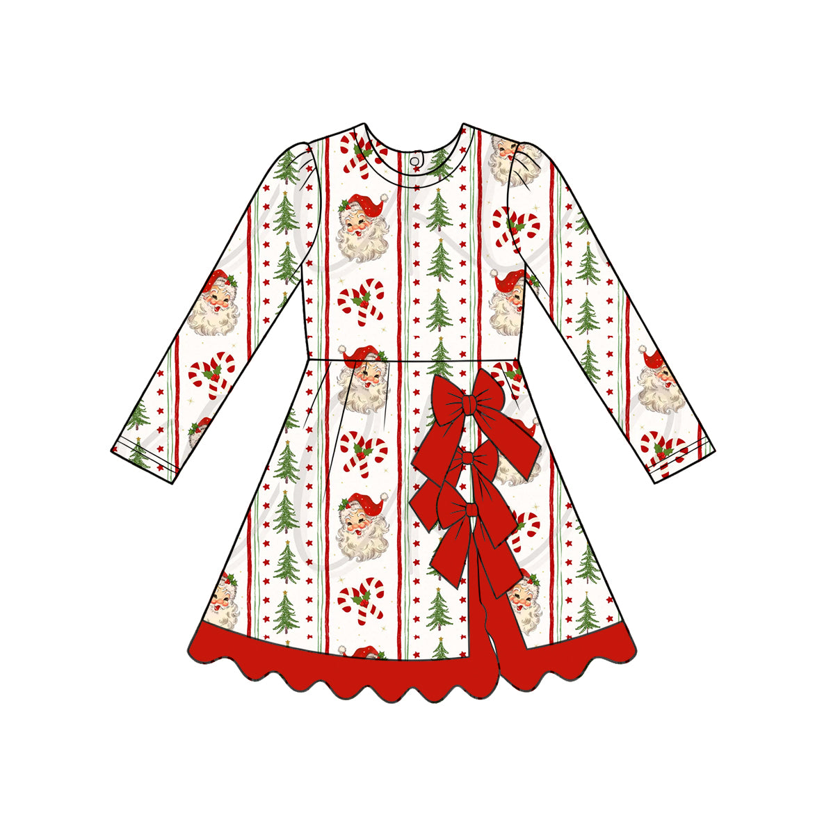 6.24 GLD1650 Baby Girls Christmas Santa Long Sleeve Active Dress With Bow