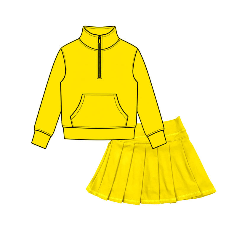 6.30 Preorder Girls Yellow Zip Pullover & Pleated Skort 2 Piece Active Outfit