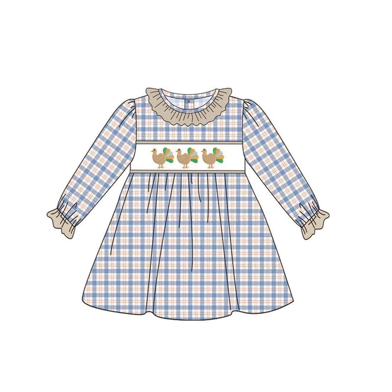 6.26 Preorder GLD1667 Turkey Plaid Girls Thanksgiving Dress