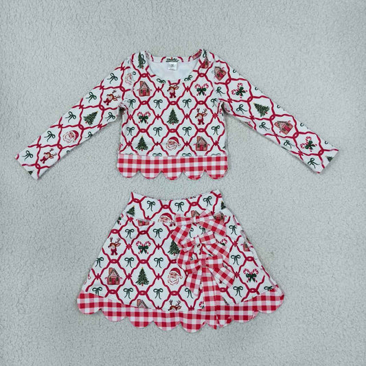 GLD1676 Santa Candy Cane Bows Girls Christmas Active Outfit