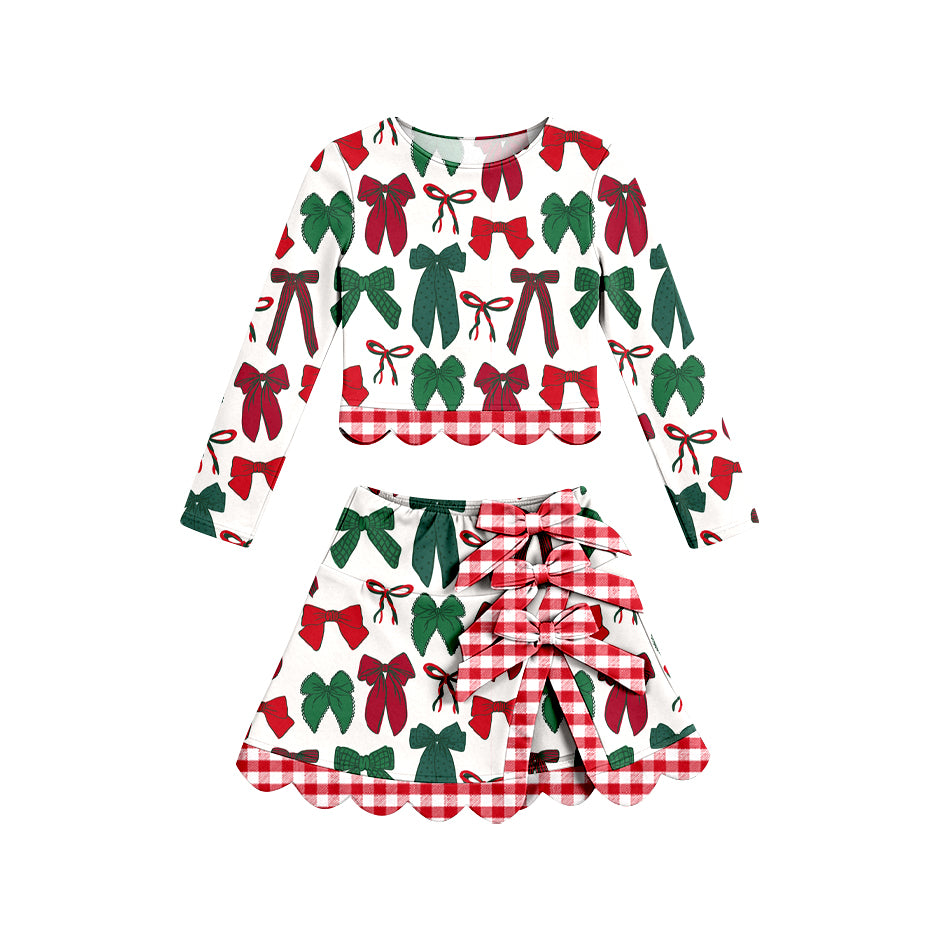 7.6 Preorder KIds Girls Christmas Red Green Bow Leoaprd Active Outfit