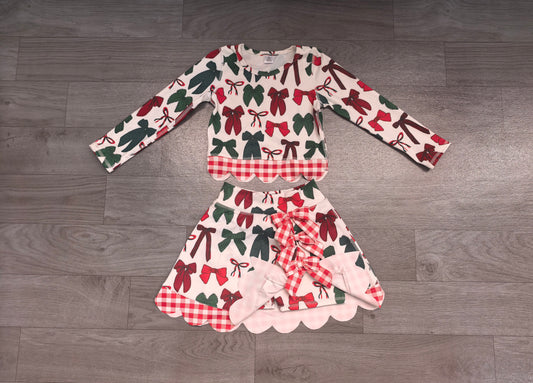 7.6 Preorder KIds Girls Christmas Red Green Bow Leoaprd Active Outfit