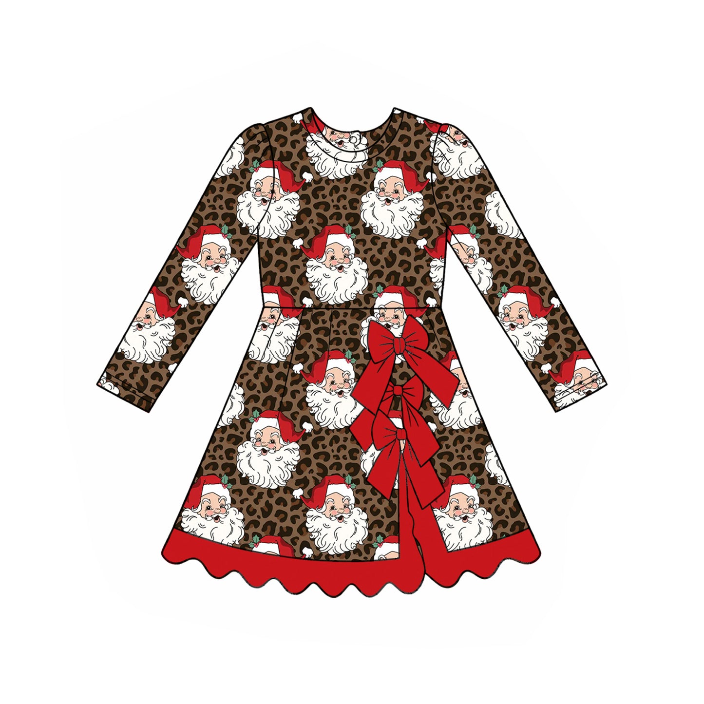 7.6 Preorder KIds Girls Christmas Leopard Long Sleeve Active Dress