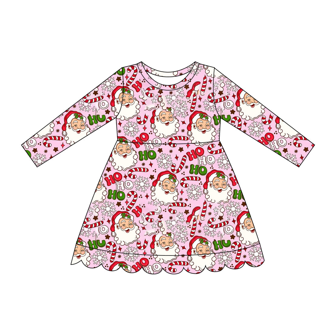 7.6 Preorder KIds Girls Christmas Santa Candy Cane Long Sleeve Dress
