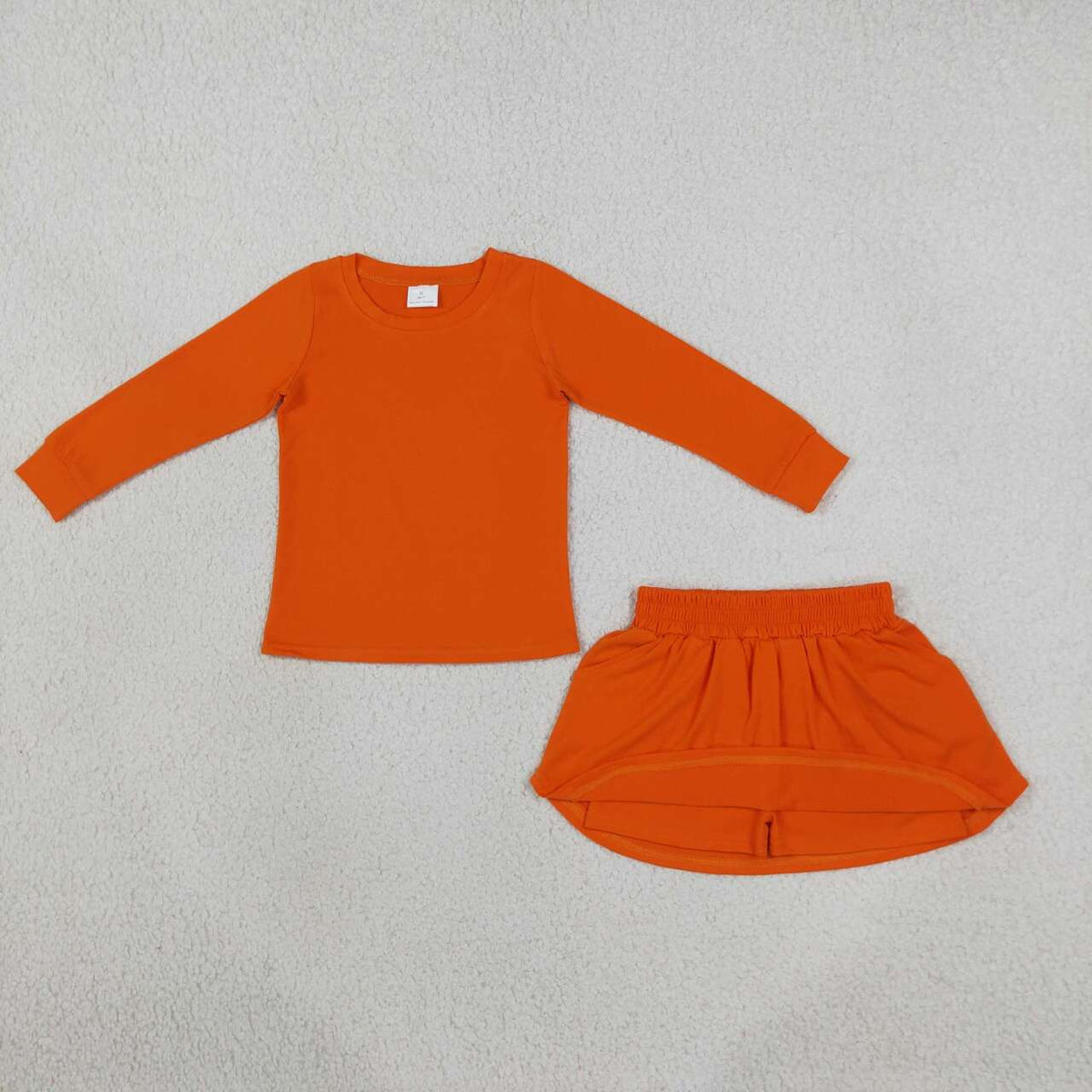 GLD1696 Orange Cotton Long Sleeve Top Pockets Skort Girls Fall Clothes Set