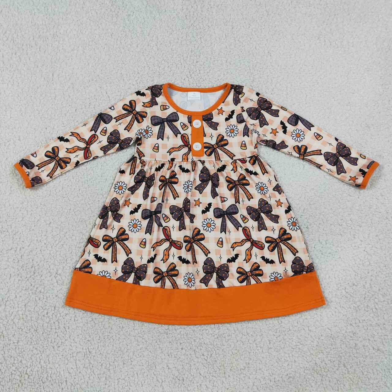 Sibling Baby Girls Halloween Candy Corn Bow Print Outfit Dress and Romper
