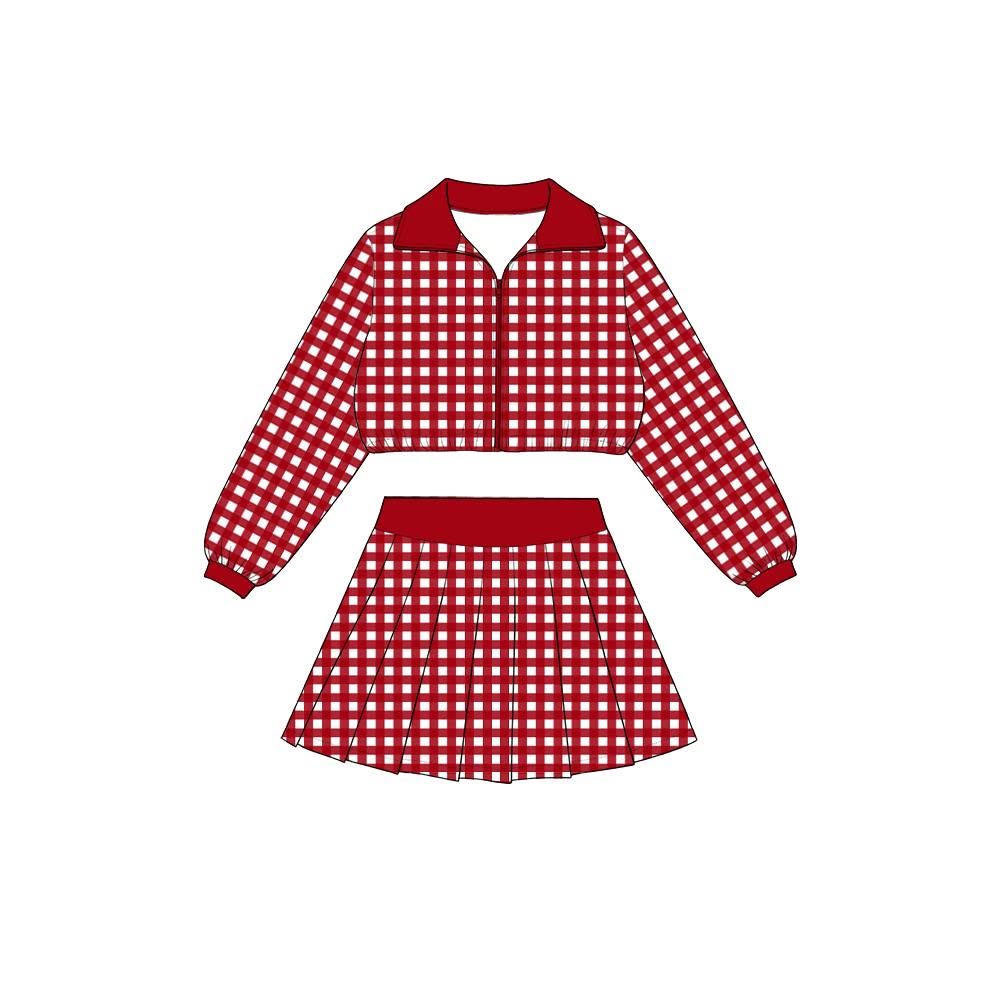 8.8 Preorder Girls Red Gingham Pullover Top With Skort Active Outfit