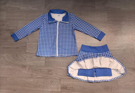 8.8 Preorder Girls RoyaL Blue Gingham Pullover Top With Skort Active Outfit