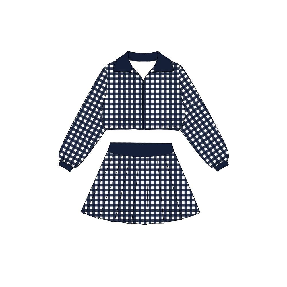 8.8 Preorder Girls Navy Gingham Pullover Top With Skort Active Outfit