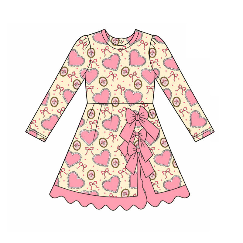 8.10 GLD1747 Preorder Heart Bows Pink Scallop Edge Girls Valentine's Day Yoga Dress