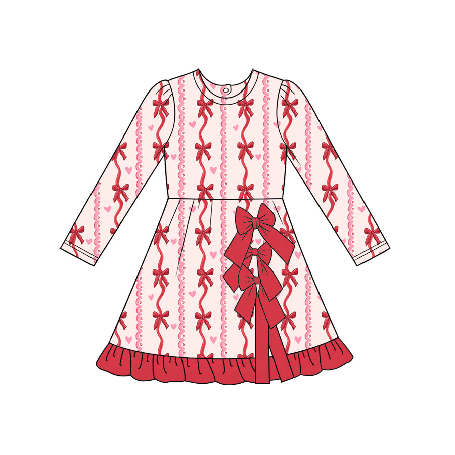 8.10 Preorder Kids Girls Red Bow Heart Long Sleeve Active Dress with Red Bow