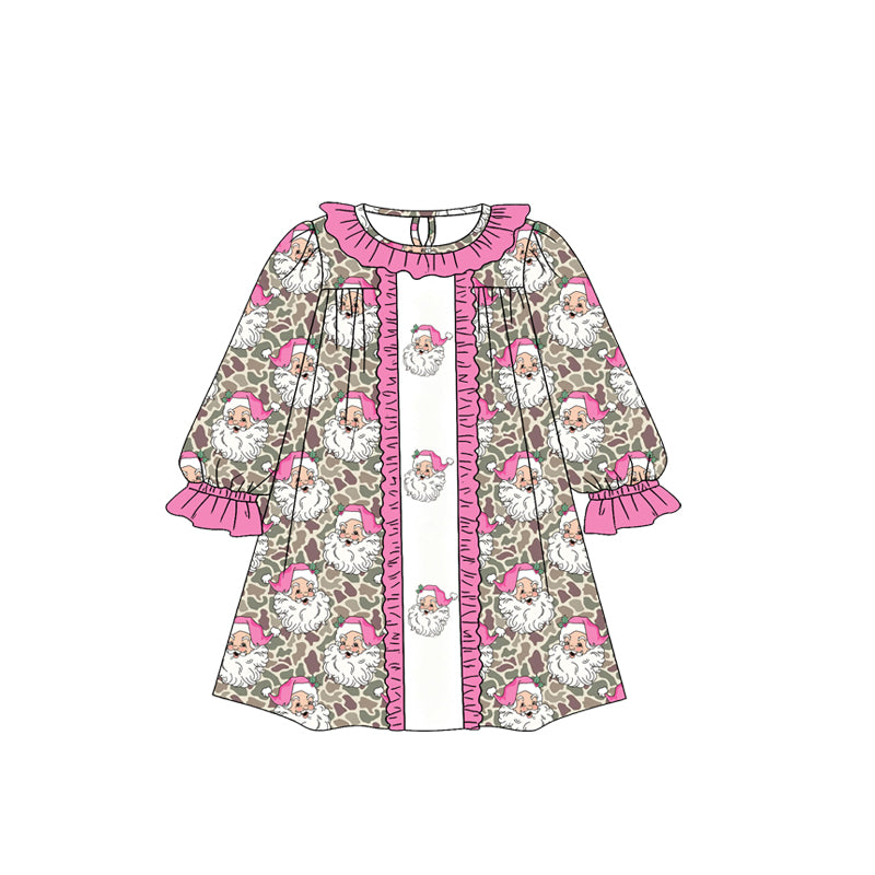 8.19 GLD1772 Preorder Santa Camo Print Girls Christmas Knee Length Dress