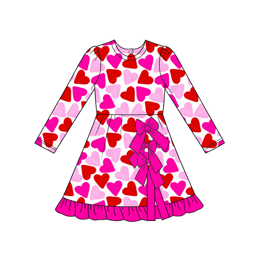 8.26 Preorder GLD1775 Kids Girls Heart Print Long Sleeve Active Dress