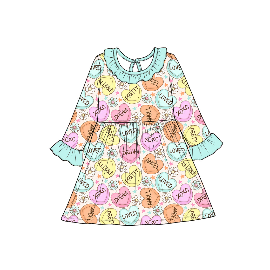 8.28 Preorder Toddler Girls Heart Candy Flower Long Sleeve Dress