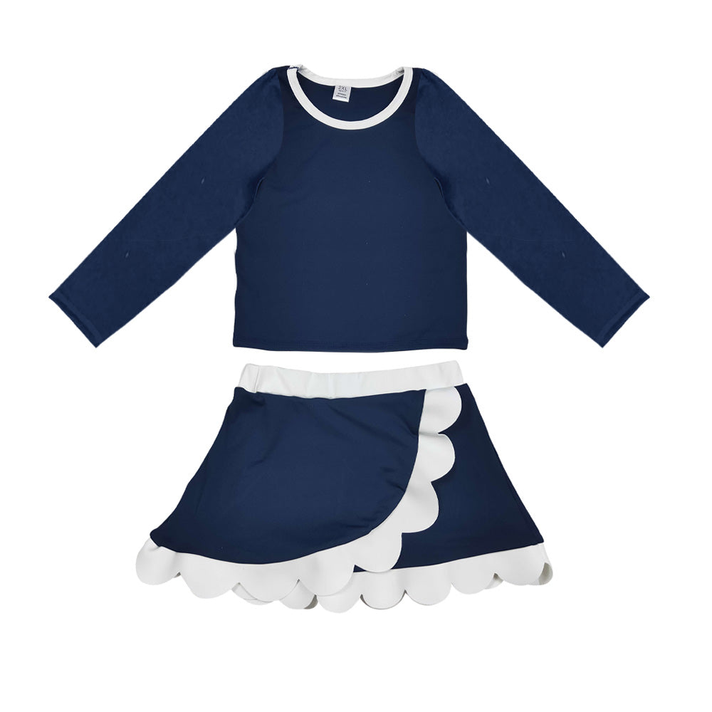 8.29 GLD1790 Preorder Baby Girls Navy Long Sleeve Top Scalloped Skort Active Set