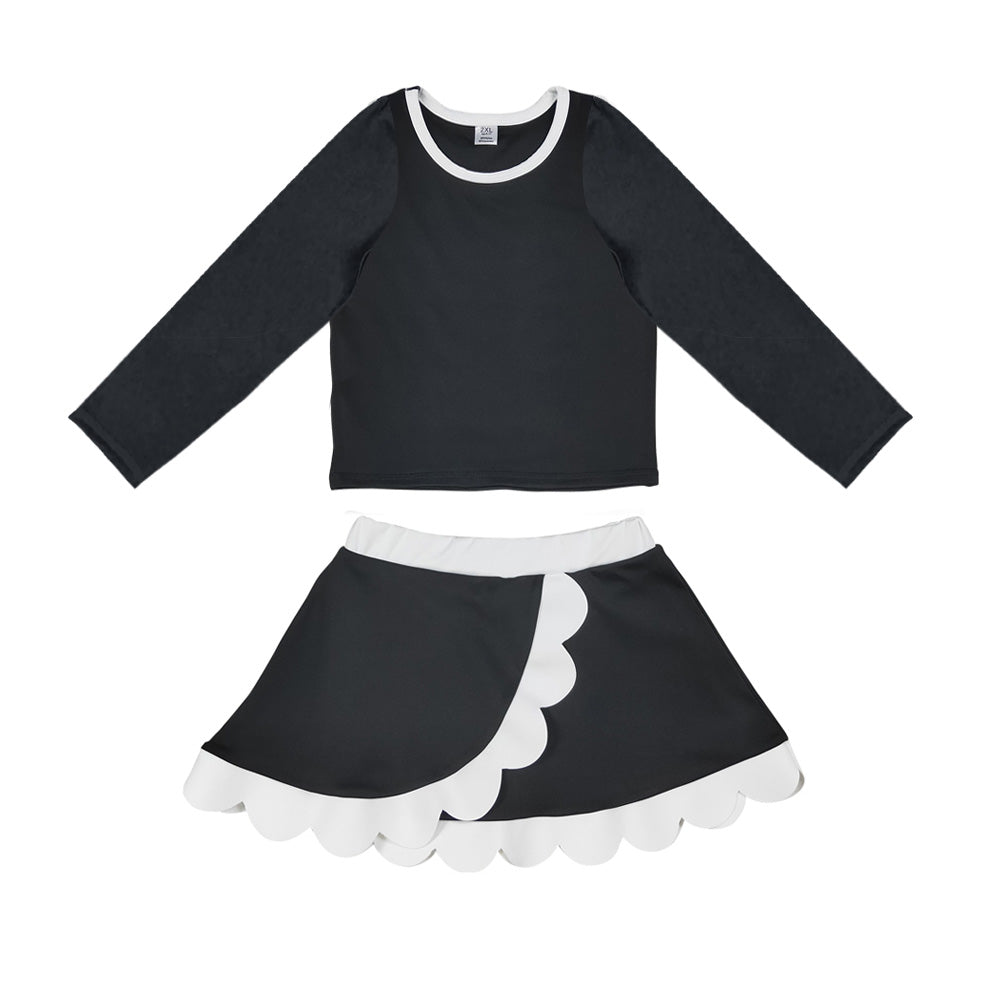 8.29 GLD1790 Preorder Baby Girls Black Long Sleeve Top Scalloped Skort Active Set