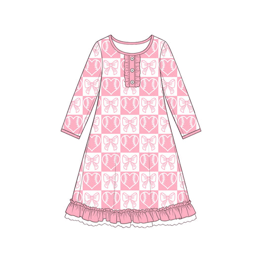 9.4 GLD1795 Preorder Baby Girls Heart Baseball Pink Long Sleeve Gown