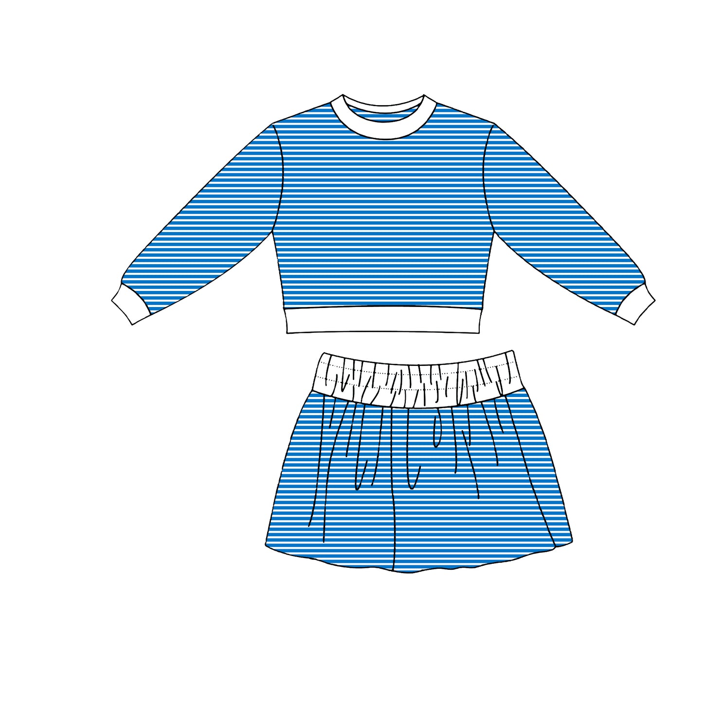 9.7 GLD1802 Preorder Blue Stripes Top Skirts Girls Yoga Clothes Set