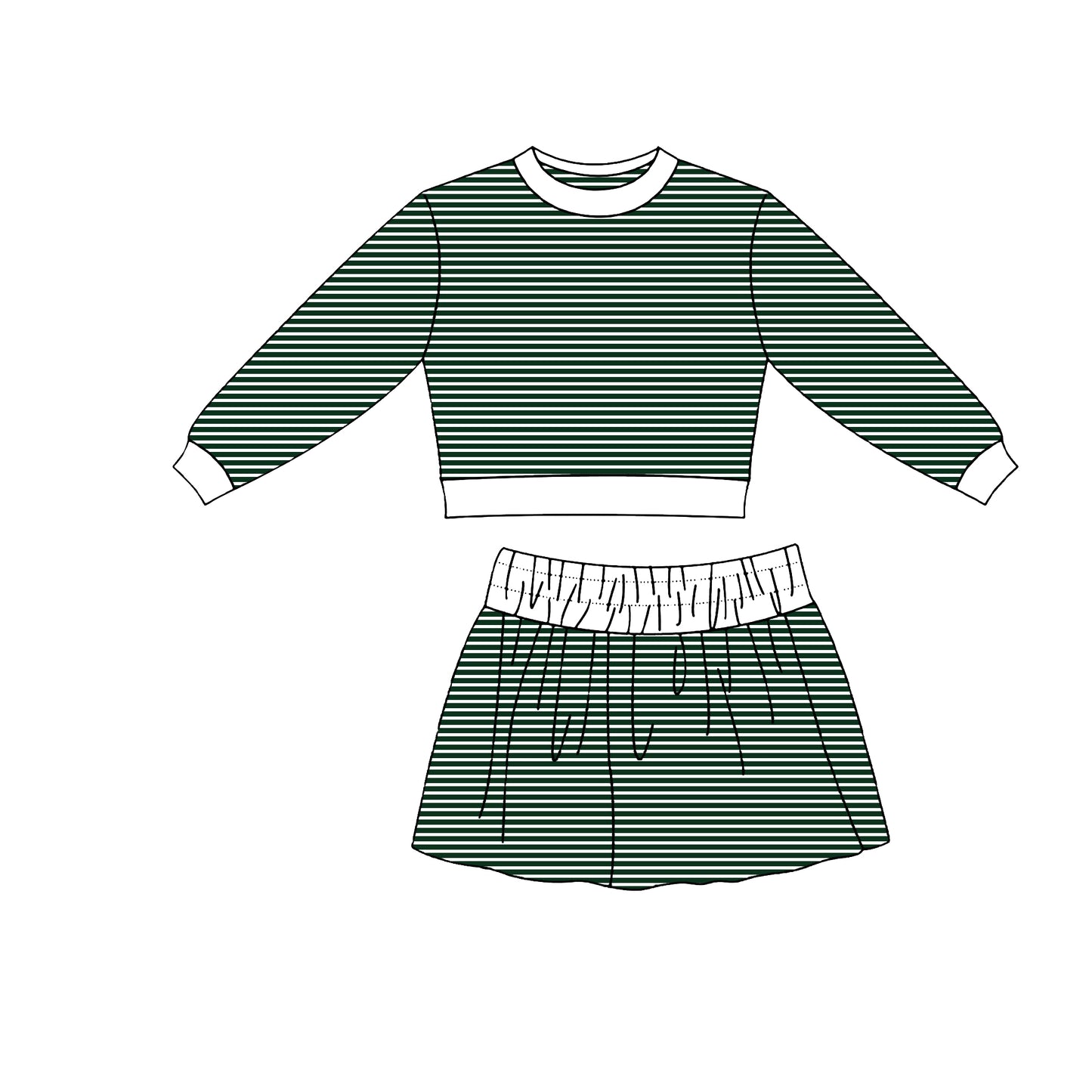 9.7 GLD1807 Preorder Dark Green Stripes Top Skirts Girls Yoga Clothes Set