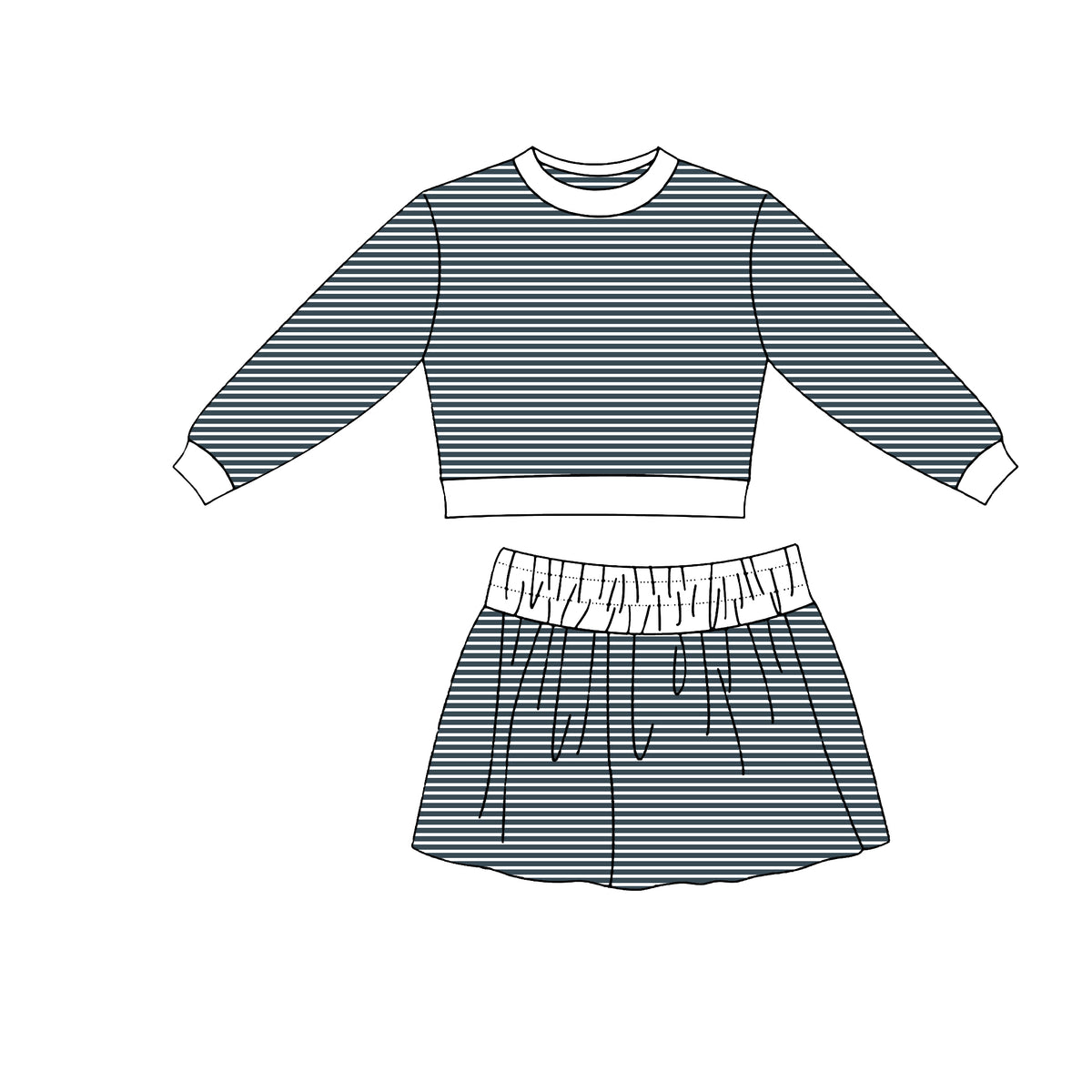 9.7 GLD1809 Preorder Navy Stripes Top Skirts Girls Yoga Clothes Set