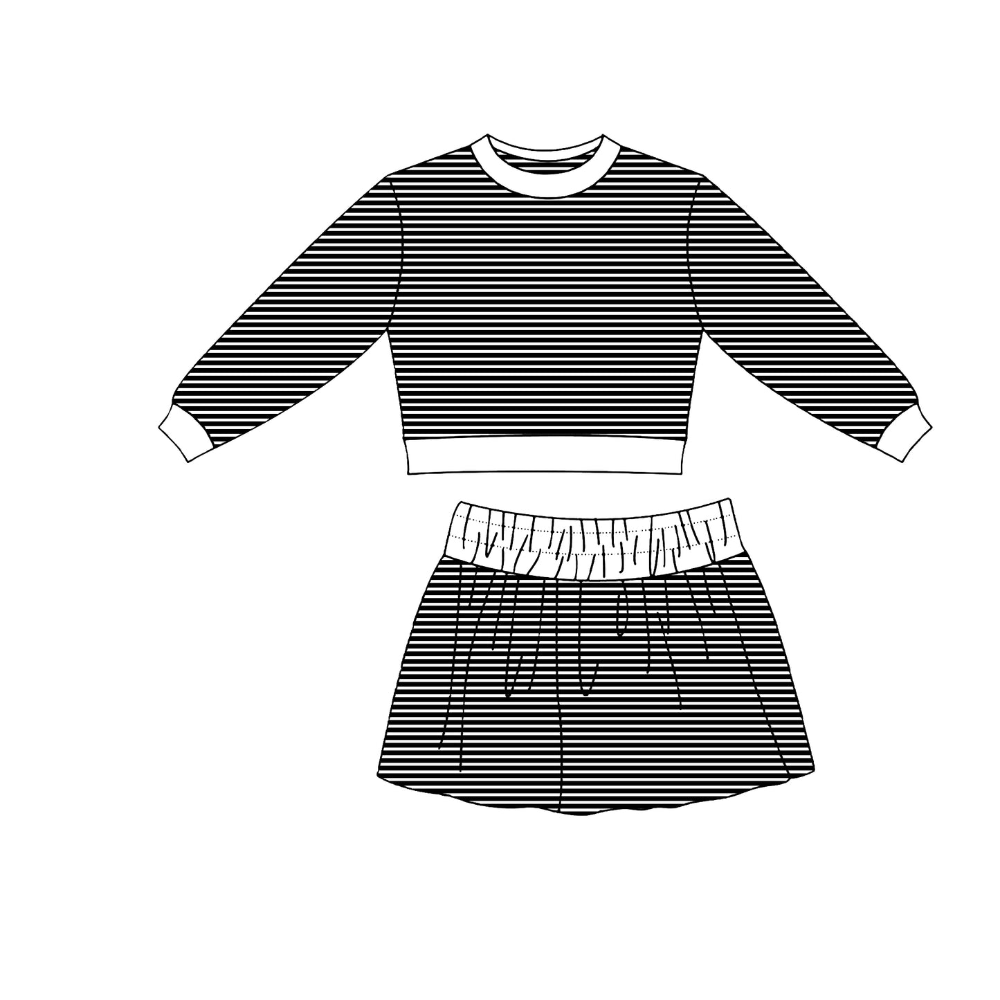 9.7 GLD1811 Preorder Black Stripes Top Skirts Girls Yoga Clothes Set