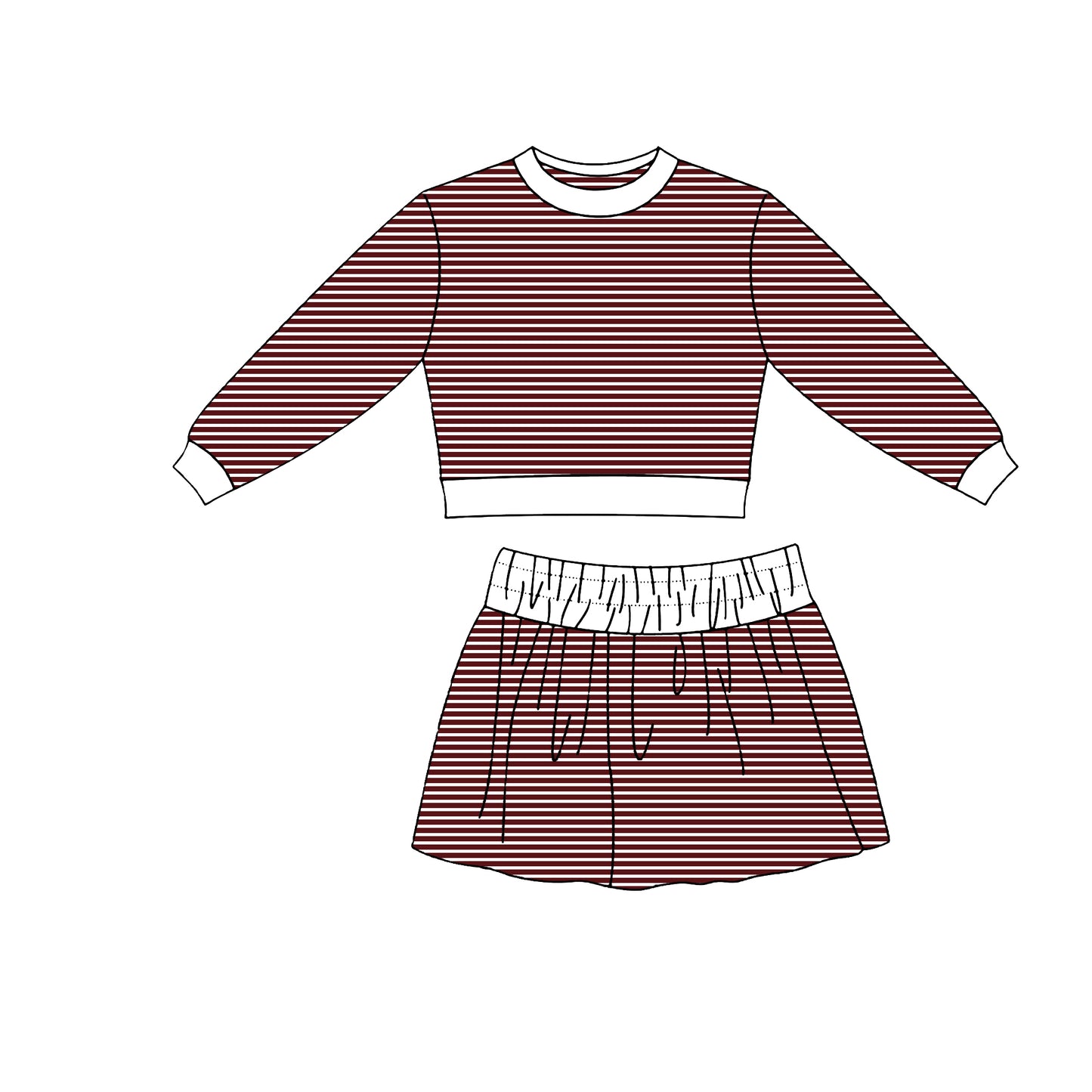 9.7 GLD1812 Preorder Wine Stripes Top Skirts Girls Yoga Clothes Set