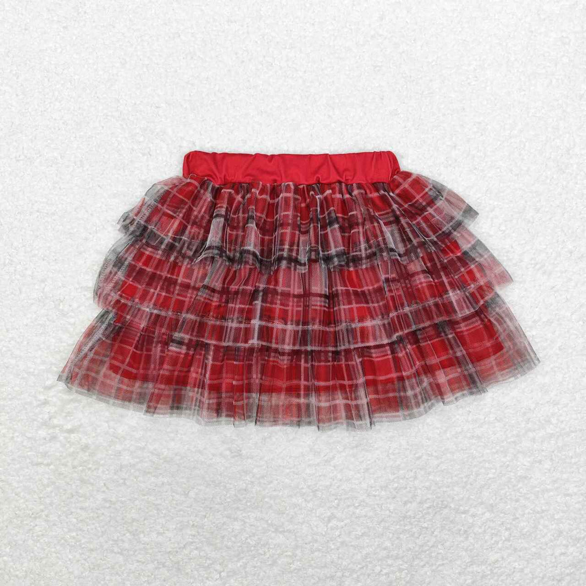 GLK0033 Red Checkered Print Girls Christmas Bottom Tulle Skirts