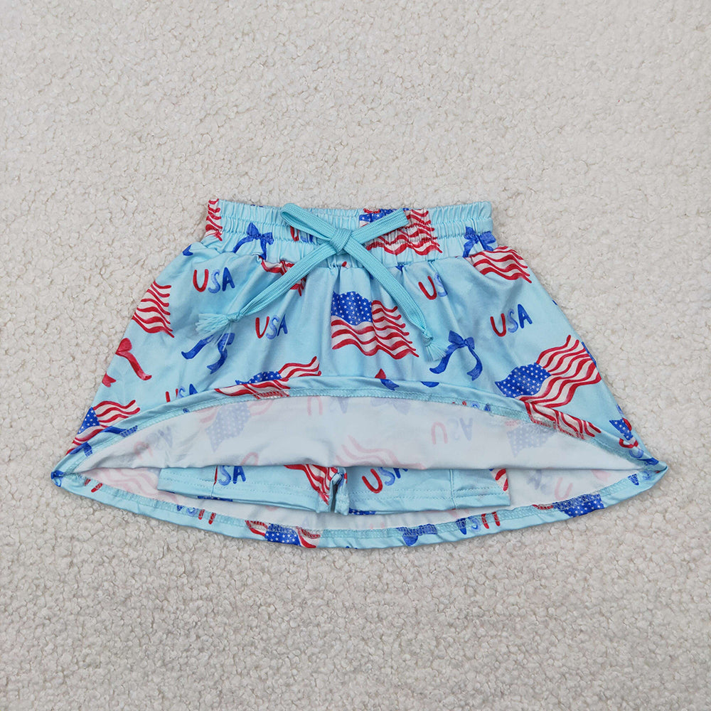 GLK0050 Flag Bows USA Print Girls 4th of July Bottom Skort