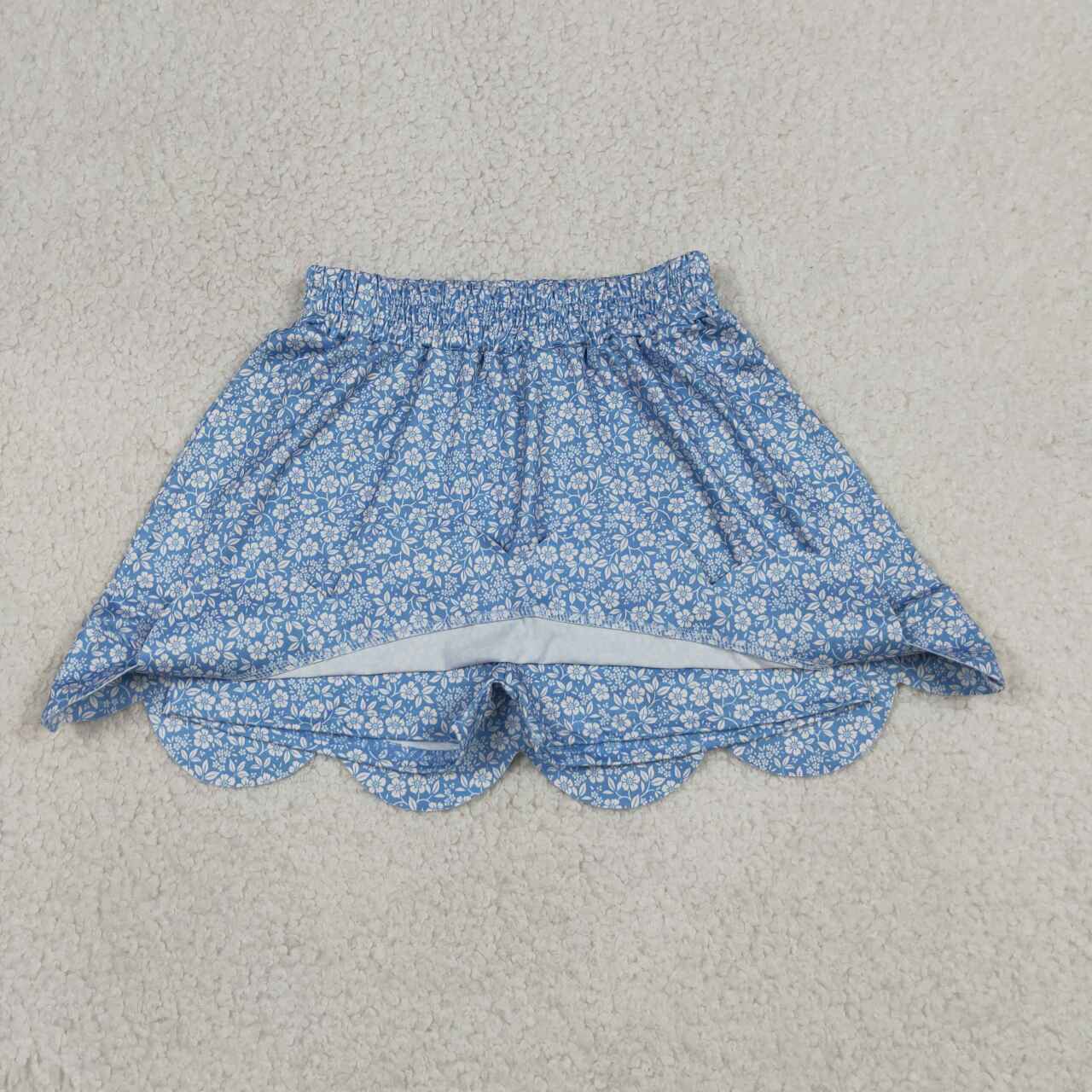 GLK0239 Small Flowers Blue Print Girls Bottom Scallop Skort