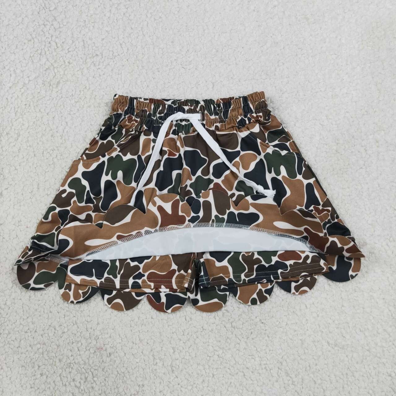 GLD1617 Brown Camo Long Sleeve Top Skort Girls Scallop Clothes Set