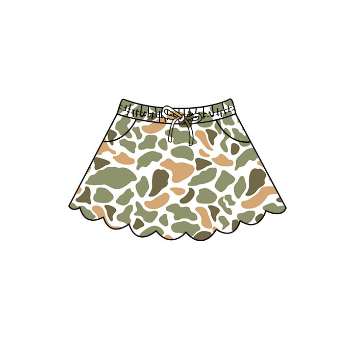4.29 GLK0302 Orange Green Camo Baby Girls Scallop Bottom Skirts