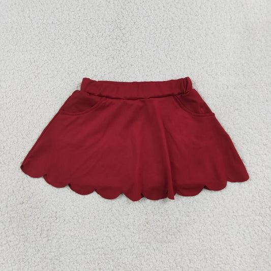 GLK0304 Wine Girls Bottom Scallop Edge Yoga Skort