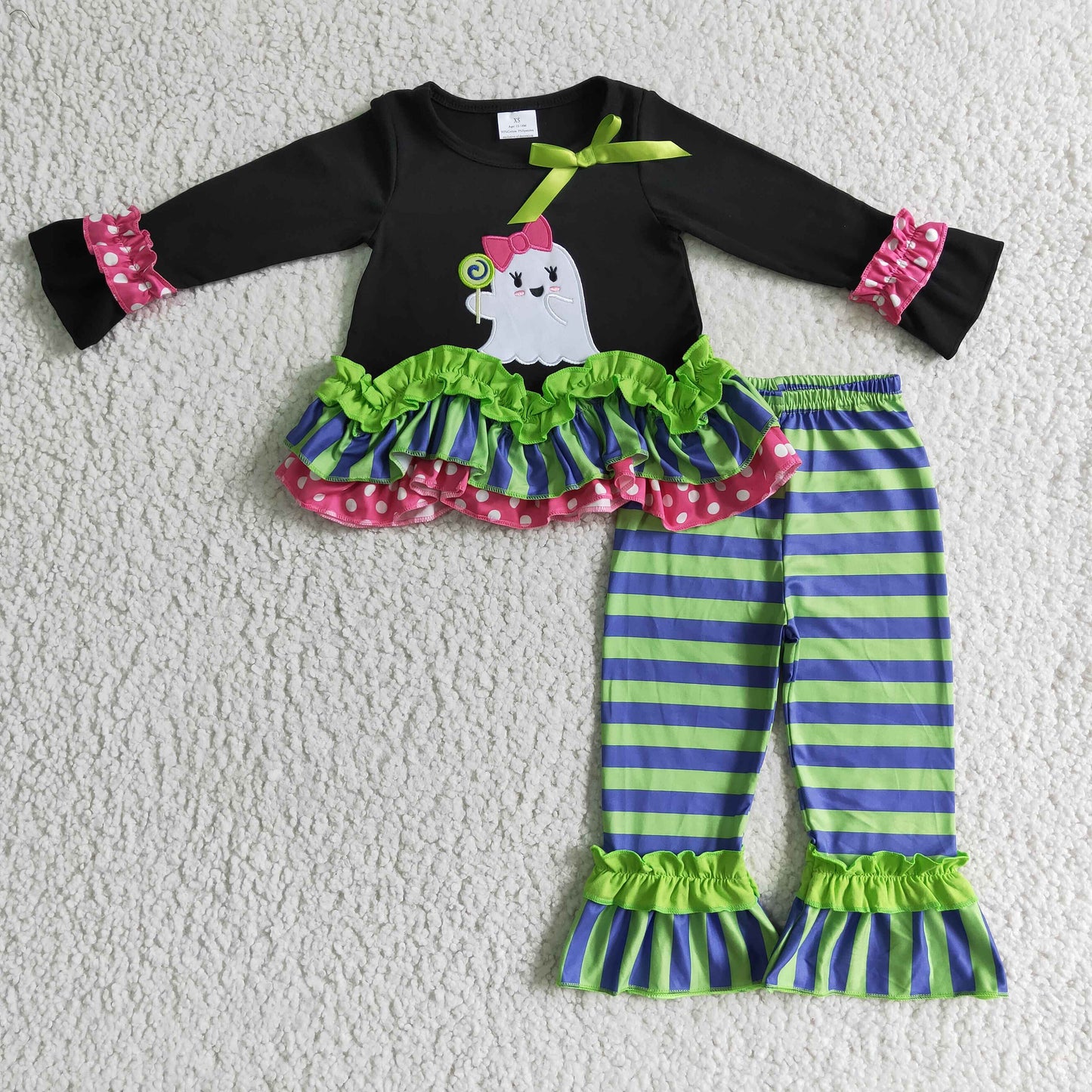 Girls ghost tunic top stripes pants Halloween outfit GLP0182