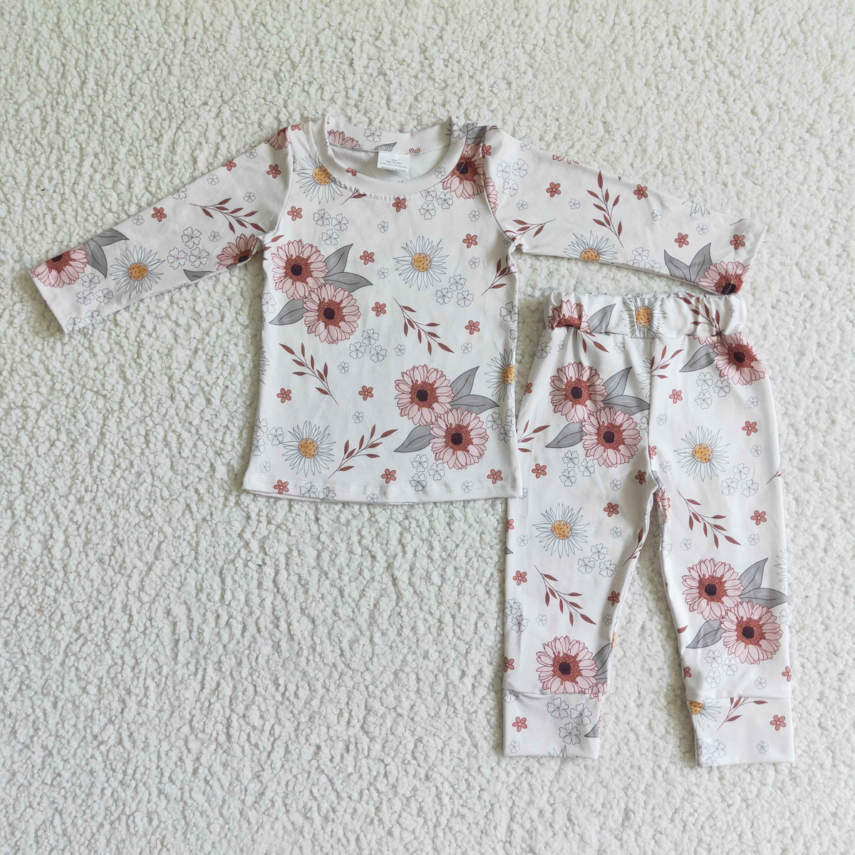 GLP0198 Flowers Print Girls Fall Pajamas Clothes Set