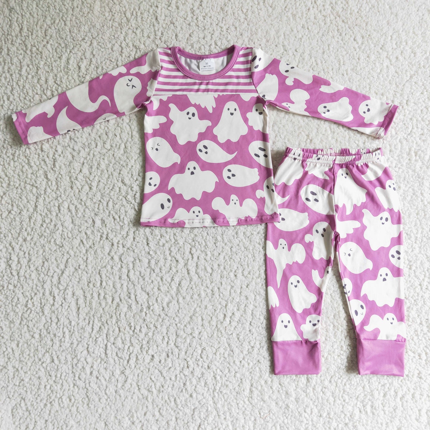 GLP0229 Ghost Purple Print Girls Halloween Pajamas Clothes Set