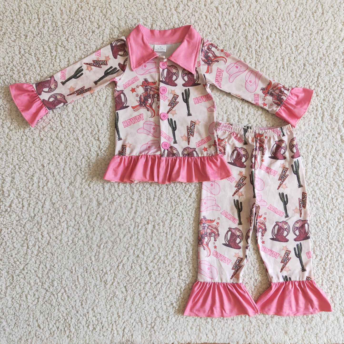 Girls western design pink print pajamas GLP0279